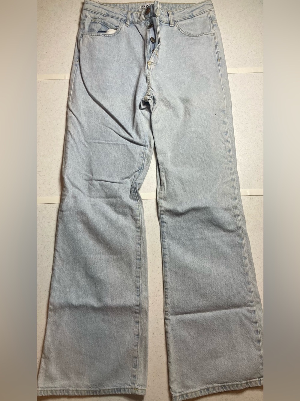 Zara Light Wash Women's Wide Leg Jeans sz 10 button fly